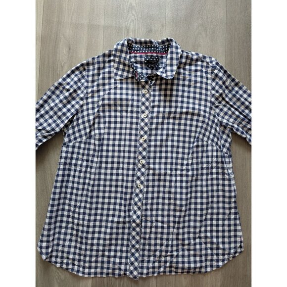 Talbots 1X Womens Blue & White Gingham Button-Down Shirt With Polka Dot Trim - Picture 2 of 7